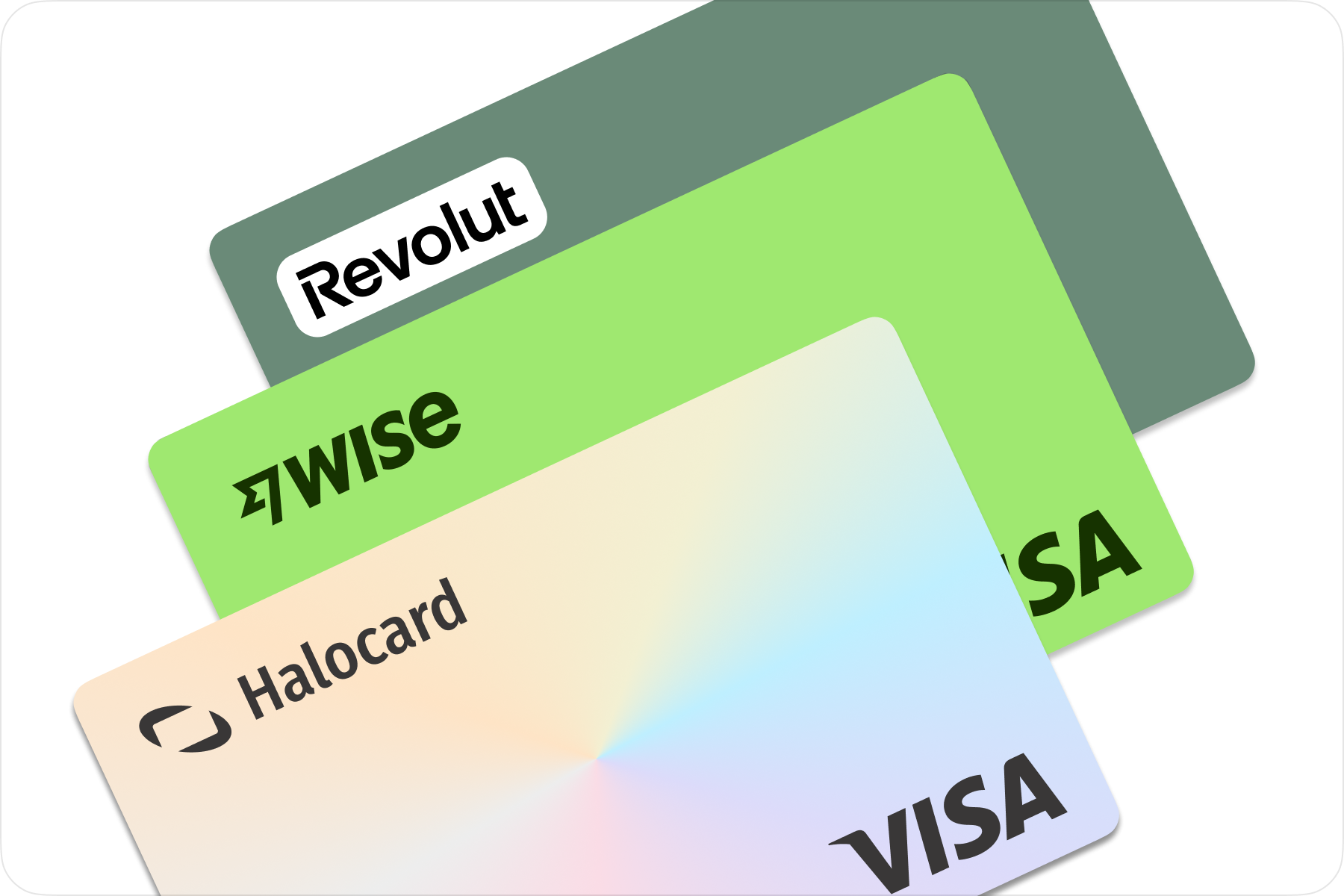 Revolut, Wise, and Halocard virtual cards compared side by side for US merchant payments