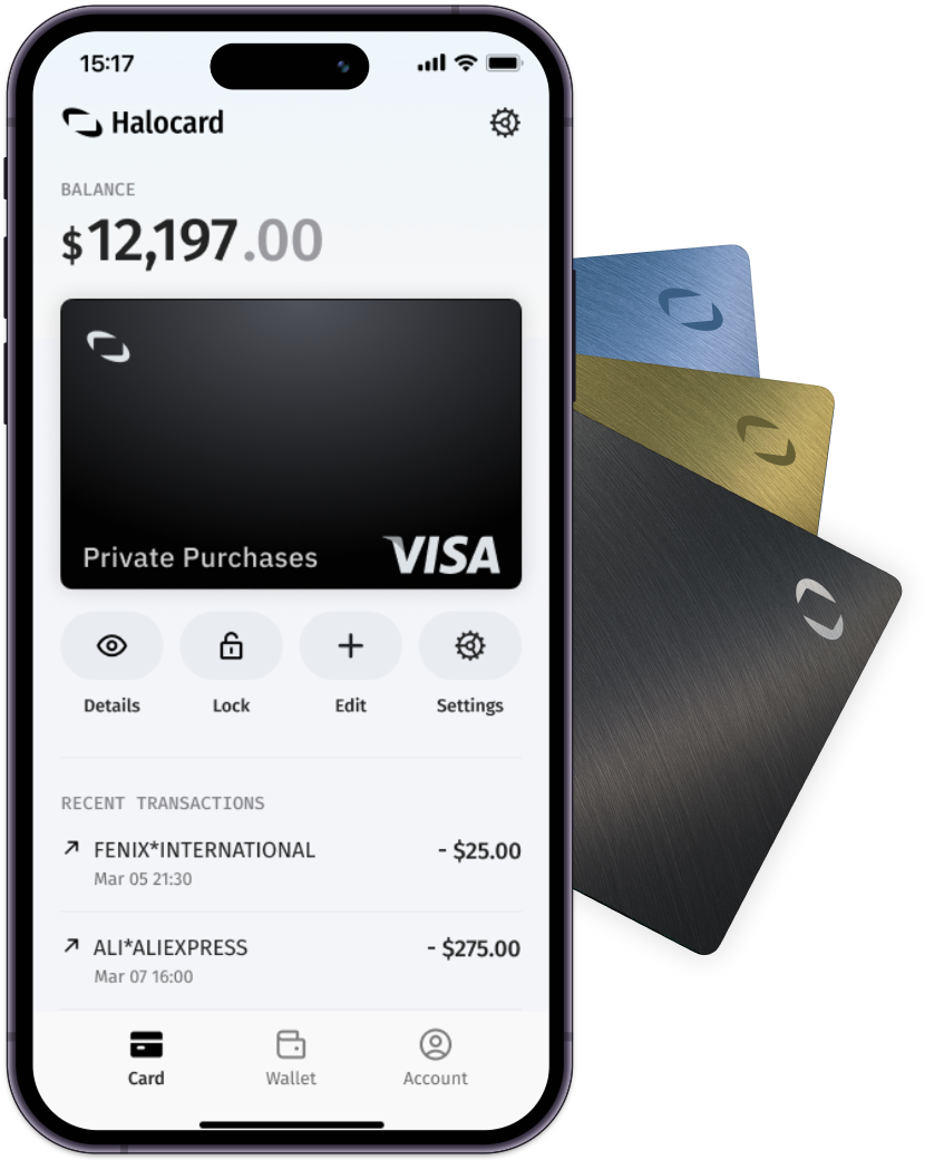 Halocard virtual cards for private and anonymous online purchases